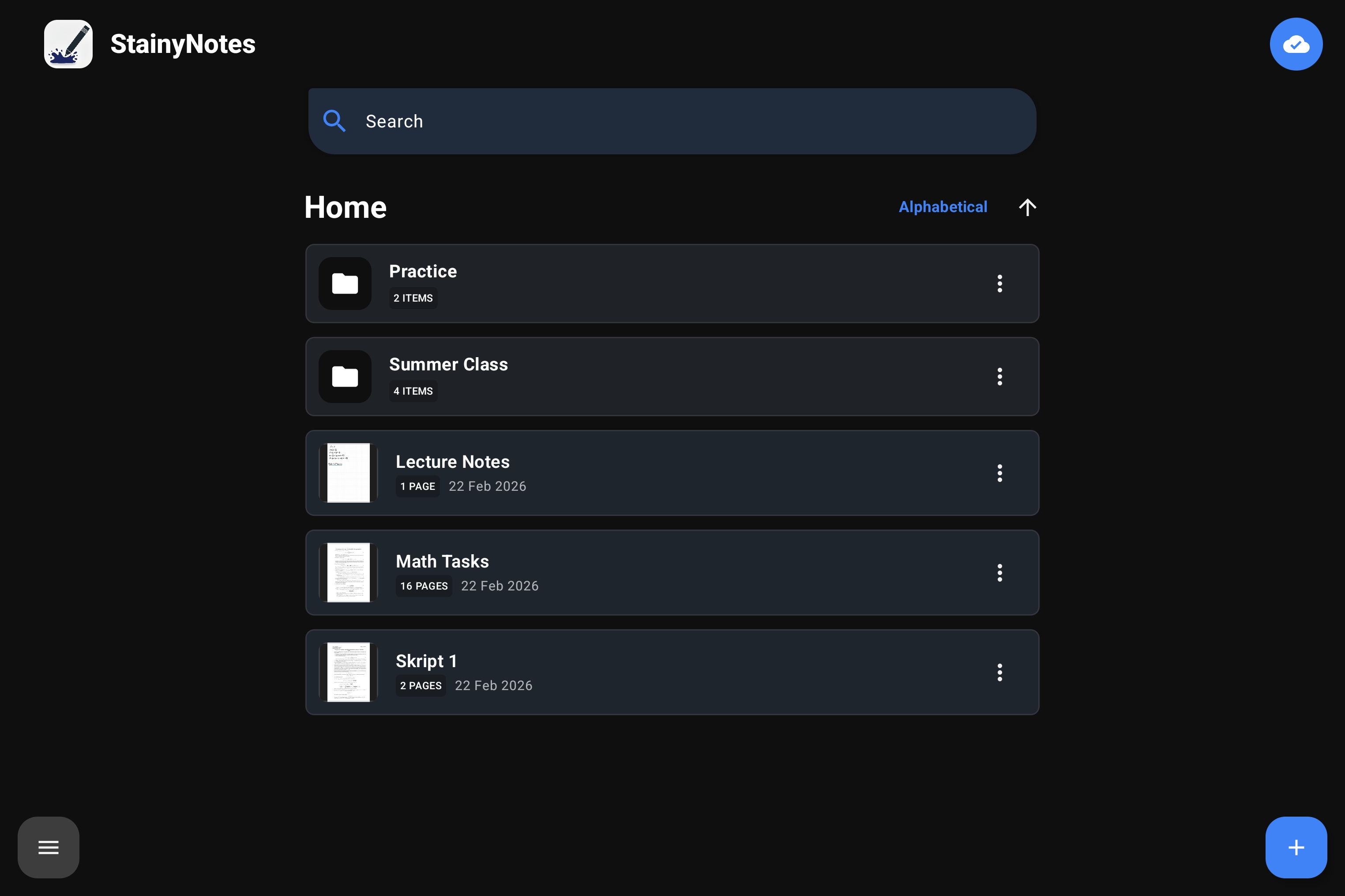 StainyNotes Home Menu